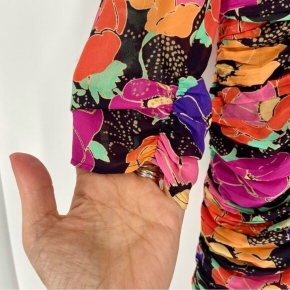 RIXO FLORALPRINTED EMPIRE MINI DRESS WITH GLITTER M - Picture 8 of 14